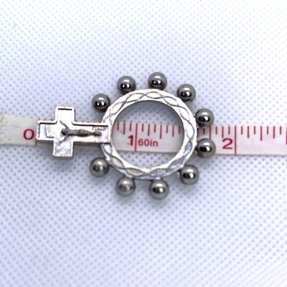 Pocket Italy Rosary Ring Cross Finger Prayer Beads Religious Catholic Vintage - Picture 9 of 11